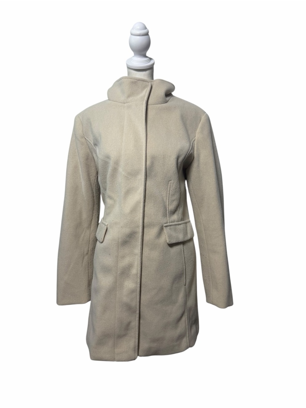 Vince Camuto Cream Coat Funnel Neck Zip Front Size M